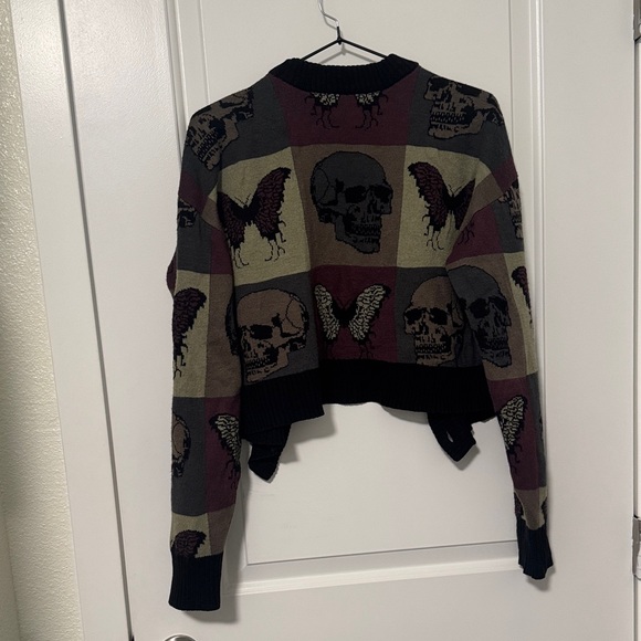 Edgy Skull and Wings Cardigan - Black, Purple, and Green - Picture 4 of 4